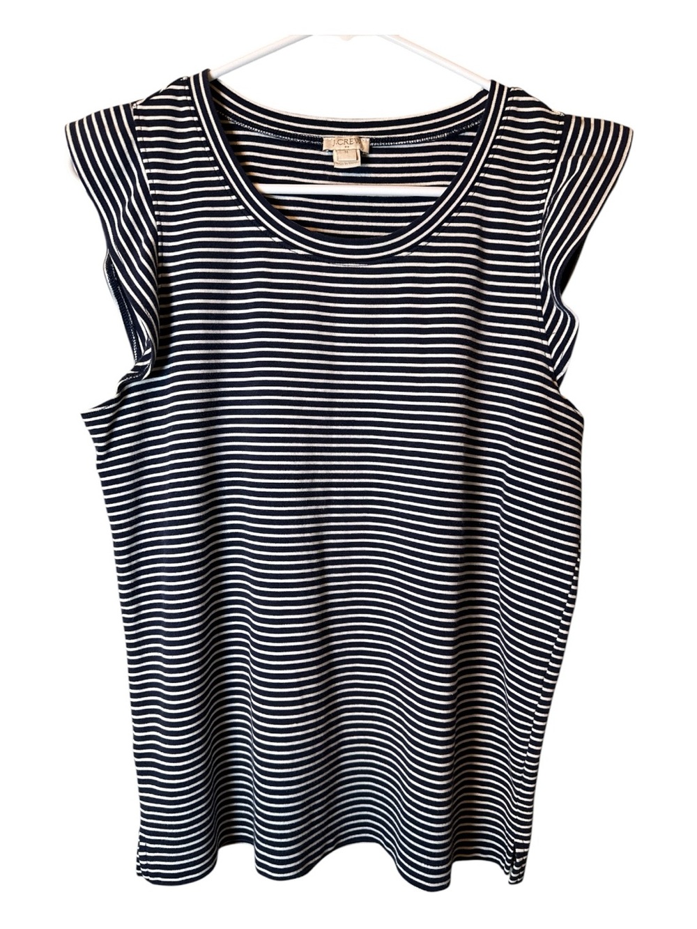 J.Crew Navy White Stripe Flutter Cap Sleeve Scoop Neck Top M
